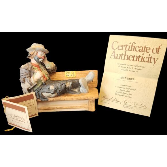 NIB Emmett Kelly Jr. HOBO Clown Wet Paint bench Porcelain Figurine Flambro - Picture 7 of 8